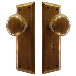 Doorknob Set - Plain Knob on Cast Beveled Plate (8")