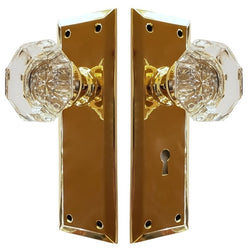 Doorknob Set - Large Glass Doorknob on Beveled Plate Set (7")